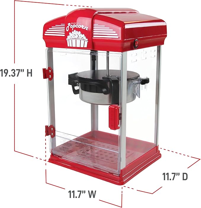 West Bend Stir Crazy Movie Theater Popcorn Popper, Gourmet Popcorn Maker Machine with Nonstick Popcorn Kettle, Measuring Tool and Popcorn Scoop for Popcorn Machine, 4-Qt., Red