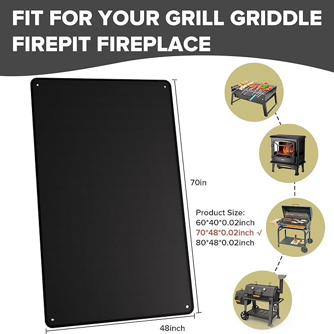 Large 80 x 48 Inch Under Grill Mats for Outdoor Grill, Double-Sided Fireproof Grill Pad, Waterproof, Oil-Proof, Indoor Fireplace/Fire Pit Mat, Easy-Clean BBQ/Grill Floor Mat for Deck & Lawn