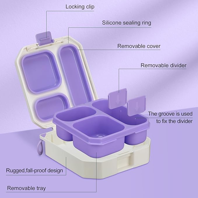 wiwens Bento Lunch Box for Kids with 12oz Soup Thermo Leak-Proof Lunch Food Container with 5 Compartment Thermo Hot Food Jar and Insulated Lunch Bag for Kid Toddler Girls Boys to School