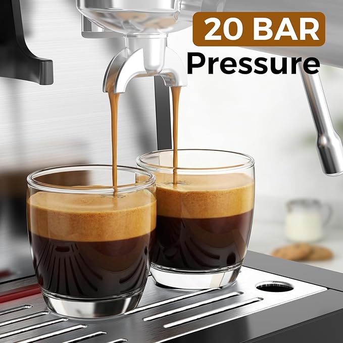 Kndko Espresso Machine with Grinder & Milk Frother, 20 Bar Espresso Coffee Machines with Removable Water Tank, Cappuccino & Latte Machine for Home, Black