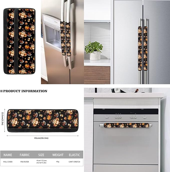 Fridge Door Handle Covers Set of 6, Refrigerator Door Handle Covers Kitchen Fridge Microwave Dishwasher Door Handle Protector Covers Thanksgiving Day Turkey Print