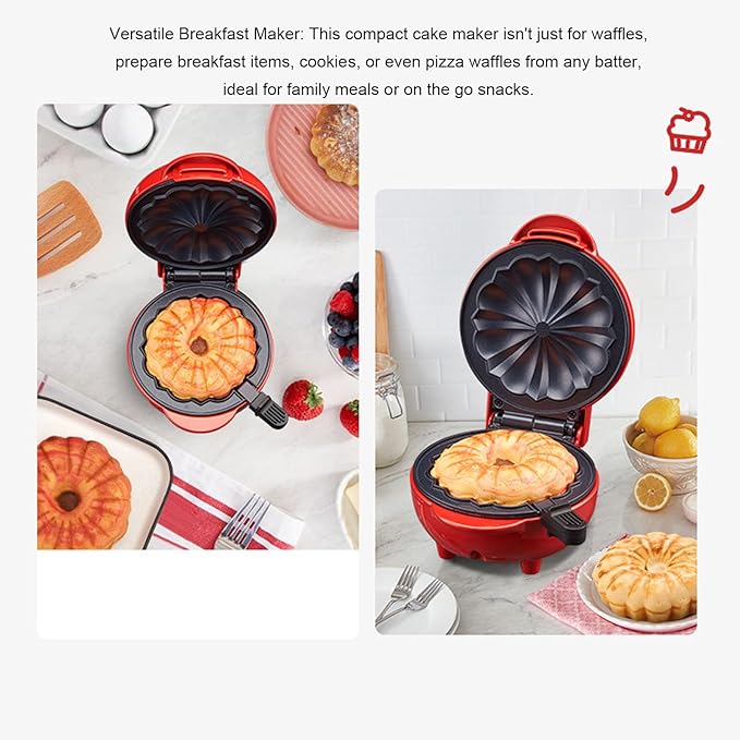 Diydeg Cake Maker Machine, 550W Double Sided Heating Non Stick Coating Donut Maker with Indicator Light, Electric Food Waffle Maker for Breakfast Snacks Desserts, Gift for Bakers (US Plug 110V)