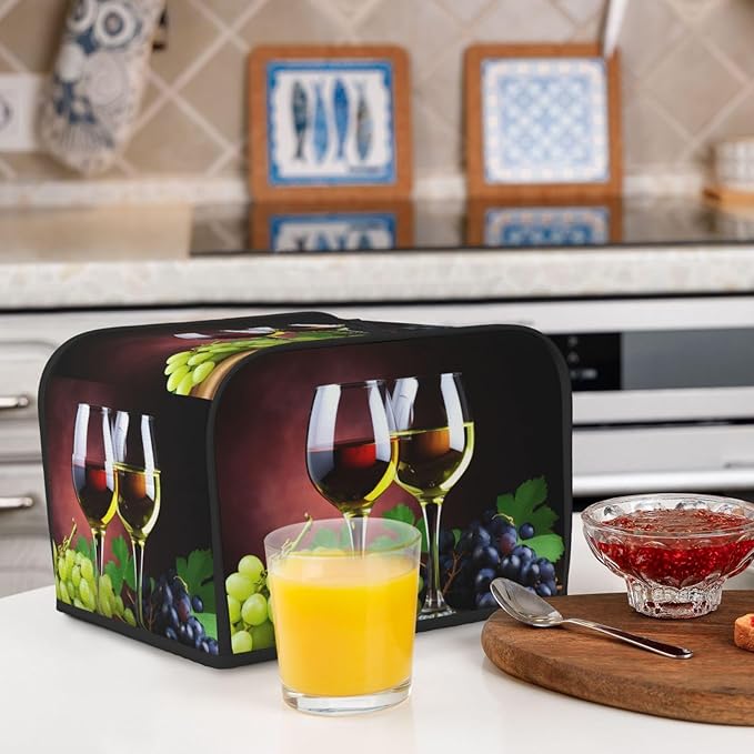 Grapes Red Wine Covers for Toasters 4 Slice,Cute Funny Bread Machine Cover with Handle,Washable Stain Resistant Kitchen Small Appliance Cover Dining Decor