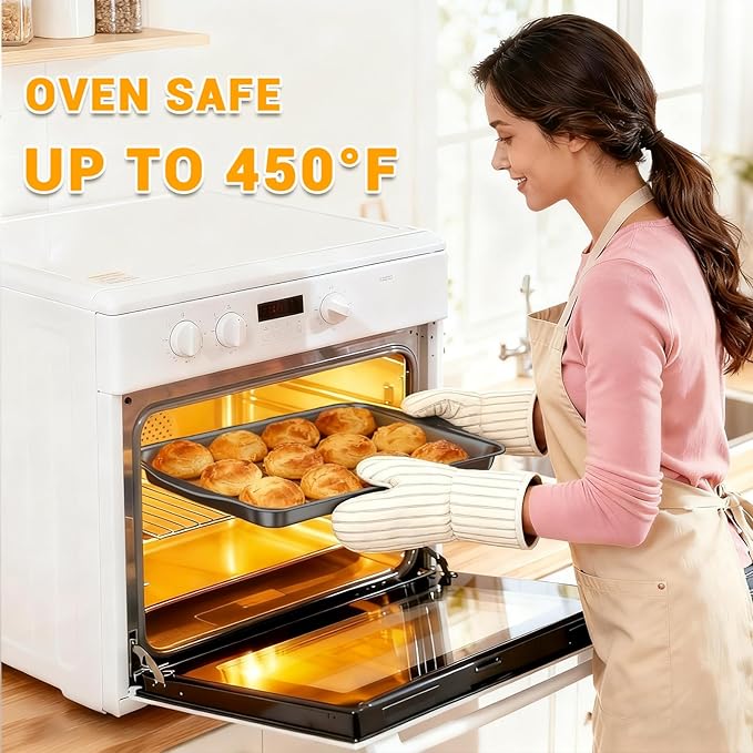 Baking Pan Set of 3 - Carbon Steel Baking Sheets Set, 17 Inch, Nonstick Cookie Sheets for Baking, Rust & Warp Resistant & Stackable, Nontoxic & Heavy Duty & Easy Clean