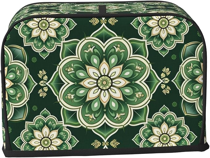 Green Mandala Ethnic Toaster Cover 2 Slice, Cute Country Bread Machine Cover, Washable Toaster Kitchen Small Appliance Cover Stain Resistant,with Top Handle