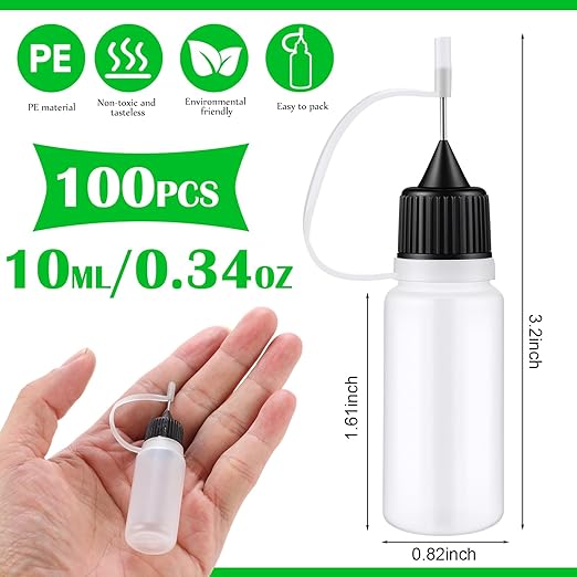 Zhehao 100 Pcs 10 ML Narrow Tip Applicator Bottle Mini Needle Tip Glue Bottle Applicator Precision Translucent Glue for Alcohol Ink DIY Quilling Acrylic Painting (Black)