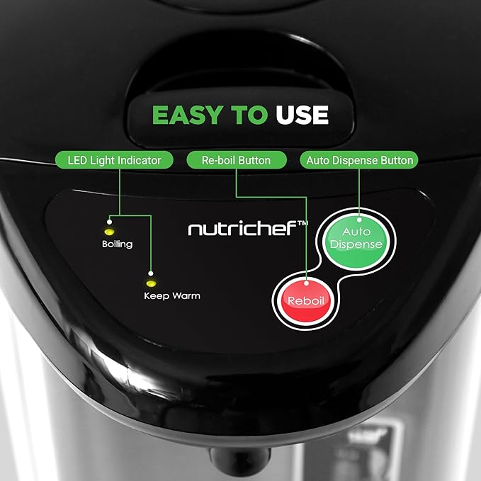 NutriChef 5.2 Qt Electric Water Kettle, Portable, Quick Heating, 5 Liter Digital Kettle with 5 Temperature Settings, Safety Lock, Stainless Steel, 3 Dispensing Options, 8.46" x 11.2" x 16.5"