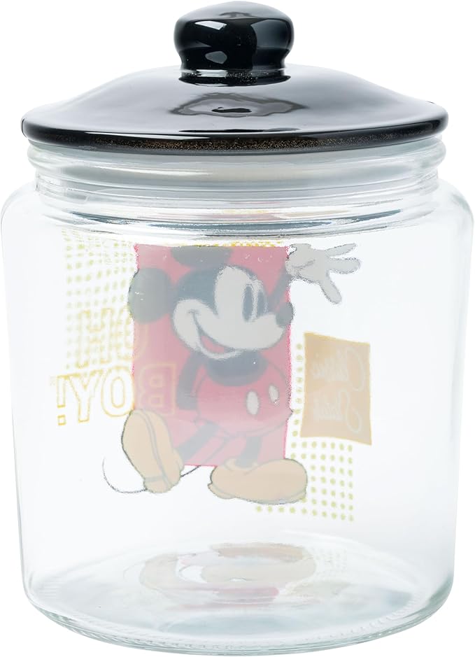 Silver Buffalo Disney Mickey Mouse Glass Jar with Lid, 4” x 4” x 6”