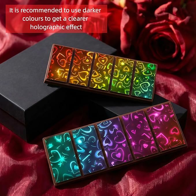 Ziliny Heart Holographic Chocolate Bar Mold Silicone, Rainbow Light Effect Chocolate Bar Deep Thick Molds for DIY Candy Dessert Baking, Candy, Wax Melts, Cake Decoration (Rectangle)