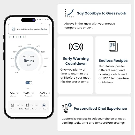 Meat Thermometer Digital Wireless - Remote Instant Temperature Read, Four-Clover Probe, Smart Meat Thermometers for Cooking, Grilling, Smoking, Pro Version