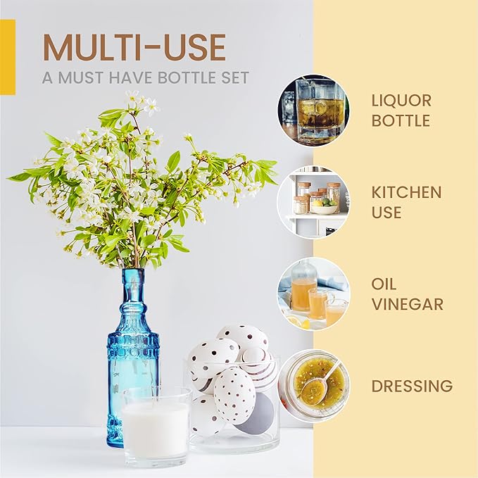 BULK PARADISE Decorative 6 Pack Clear Glass Bottles and Small Mini 12 Pack Clear Glass Bottles