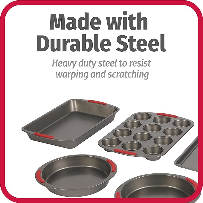 GoodCook 5-Piece Mega Grip Nonstick Bakeware Set – Cookie Sheet Pan, 2 9” Round Cake Pans, 13” x 9” Bake & Roast Pan, 12-Cup Muffin Pan - Baking Supplies, Baking Pans Set