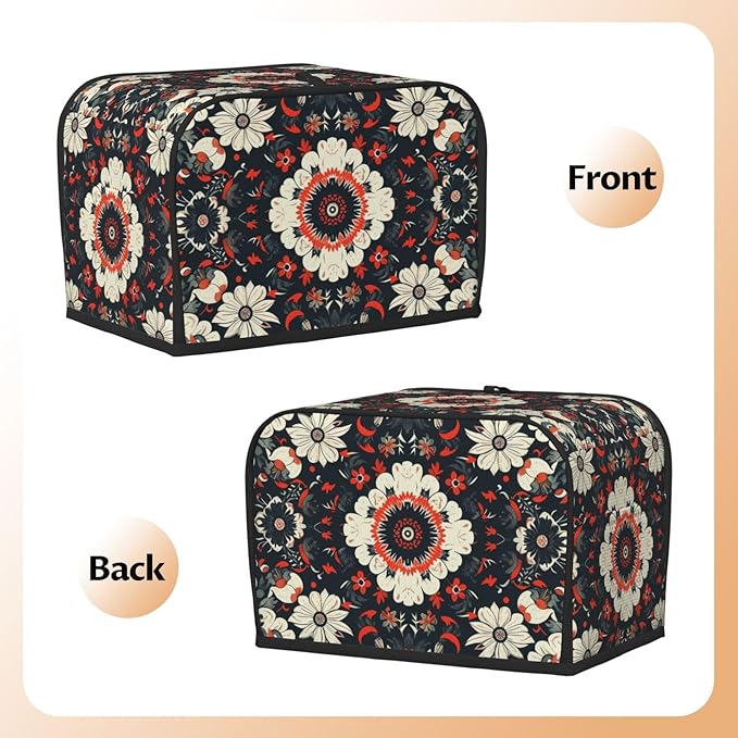 Antique Floral Tile Toaster Cover 2 Slice, Cute Rural Bread Machine Cover, Washable Dust-Proof Cover for Kitchen Small Appliance Cover,with Top Handle