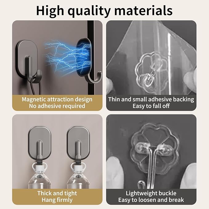 3-Pack Magnetic Hooks - No Drill Space Saving Hooks for Kitchen, Bathroom & Office, Heavy Duty Black Refrigerator Hooks for Towels & Keys