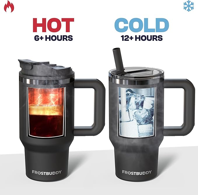 Frost Buddy Thicc Buddy - 16 oz Stainless Steel Vacuum Insulated Tumbler with Lid and Straw for Water - Travel Mug Cupholder Friendly - Gifts for Women Men Him Her (Starlight)