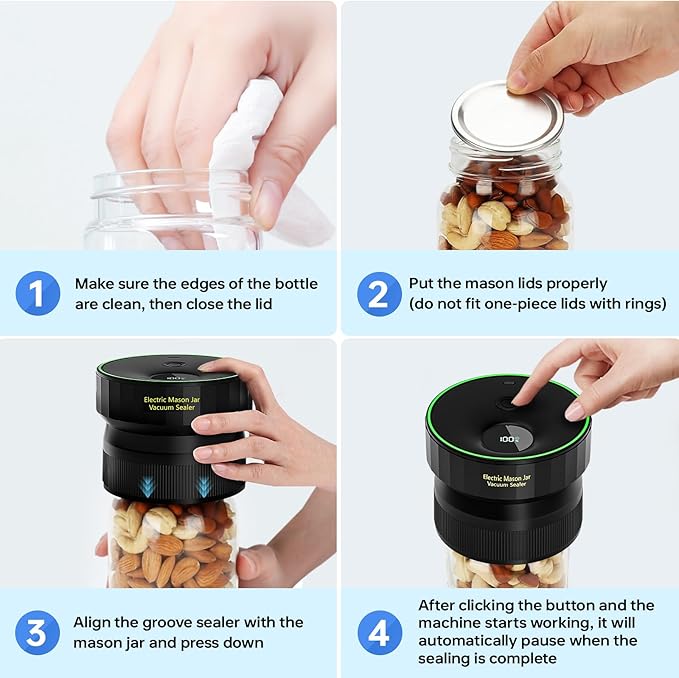 2026 Upgraded Mason Jar Vacuum Sealer, Electric Vacuum Sealer for Regular Mouth and Wide Mouth Canning Jars, Fully Automated and Portable