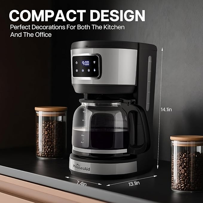 12 Cup Programmable Coffee Maker,Touchscreen Drip Coffee Maker-12 Cup Keep-Warm Function, Auto Shut-Off,Stainless Steel Construction,Permanent Filter,Ideal for Home and Office Use