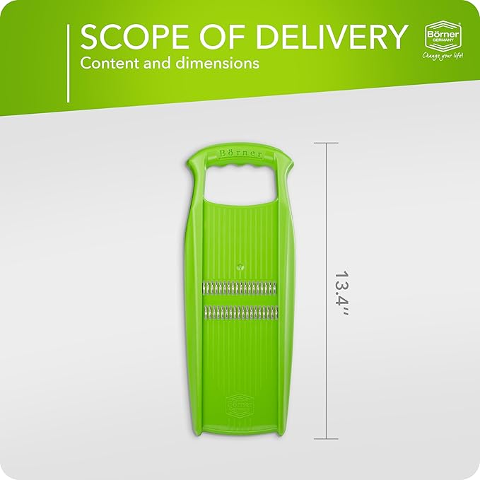 Börner Roko PowerLine Vegetable Slicer • Julienne Cutter for Fruit and Vegetables • Julienne Slicer for Fine Strips • Fine Vegetable Grater • Kitchen Slicer (Green)