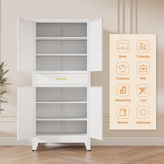 71" Tall Pantry Storage Cabinet with Drawer and Adjustable Shelves, Freestanding Tall Kitchen Cupboard Storage Cabinet for Kitchen,Dining Room, Living Room, White