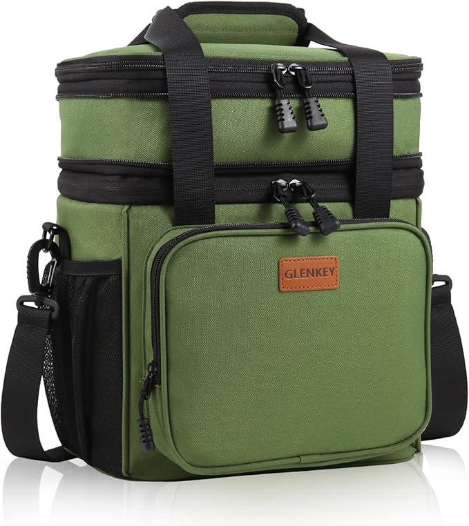 GLENKEY Expandable XLarge Lunch Box, Insulated Heavy Duty Lunch Bag Waterproof Leakproof Durable Cooler Bag for Men Women Adults Work Construction Camping Trip, 22L, Army Green