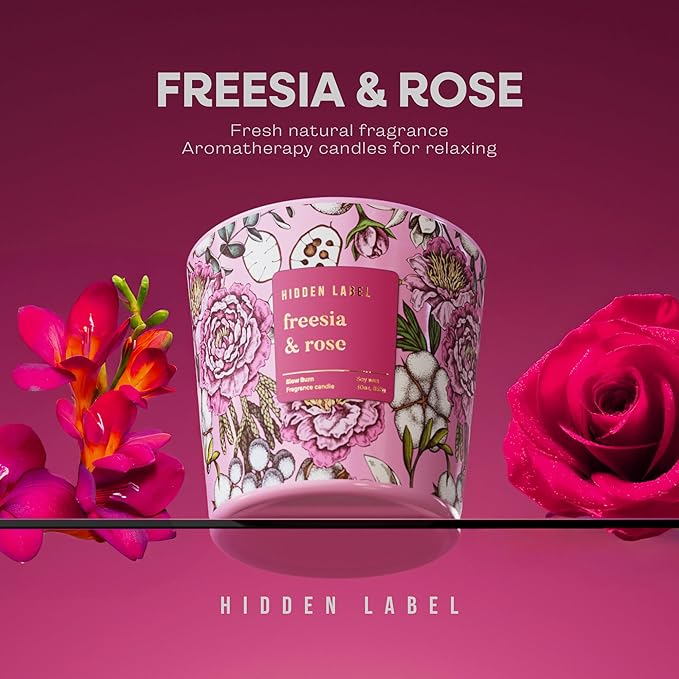 Freesia Rose Scented Candle, 30oz 3-Wick Natural Soy Wax, Up to 100 Hours Long-Lasting Clean Burn, Non Toxic Large Jar Aromatherapy Candle, Freesia Rose, Gifts for Women