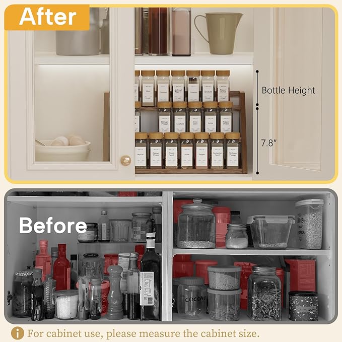 Bamboo Spice Rack Organizer -3-Tier Spice Rack for Countertop,Cabinet Spice Rack Organizer for 24 Spice Jars(4oz)，Step Shelf (Walnut)