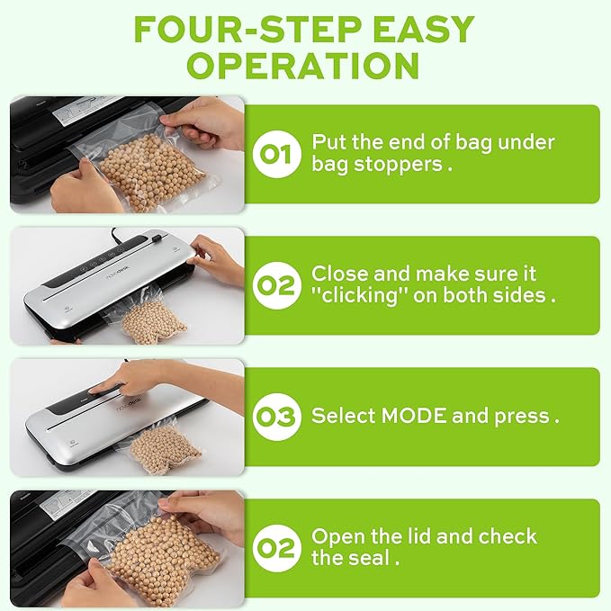 75KPa 6-in-1 Automatic Vacuum Sealer Machine | Digital Food Saver with Pulse Function | Dry & Moist Food Modes | Includes 12 Vacuum Bags, External Sliding Blade & External VAC for Jars/Containers