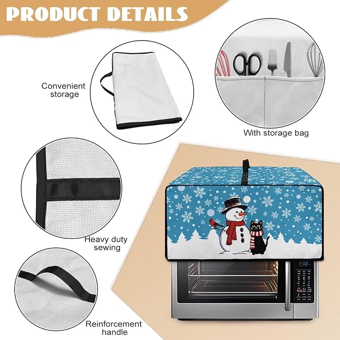 Microwave Oven Cover Air Fryer Toaster Oven Dust Cover, Stain-resistant Small Electric Appliance Protector, M, Snowman Black Cat Snowflake Blue Christmas Decorations