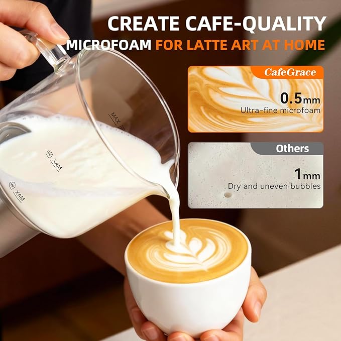 8 in 1 Milk Frother and Steamer, 20 oz Large Capacity, 550 Watts, Fast Froth Whip Creamy, Automatic Warm and Cold Foam Frother for Coffee, Latte, Macchiato, Cappuccino, Hot Chocolate