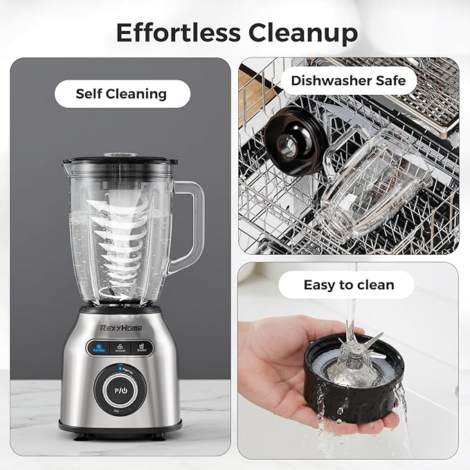 Blender with 3 Programs, 1000W Heavy-Duty Countertop Blenders for Kitchen, 59 Oz Glass Jar, Auto Clean 8-Speeds & Pulse Function Blender for Smoothies, Shakes, Ice Crushing & Frozen Fruit