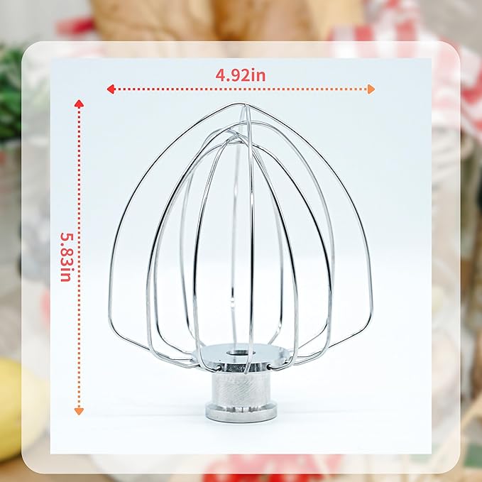 6-Wire Whip Compatible with 4.5-5Qt Kitchenaid Tilt Head Stand Mixer, Replacement for Kitchenaid whisk attachment for stand mixer K45WW, Stainless Steel, Dishwasher Safe(1 Pack)