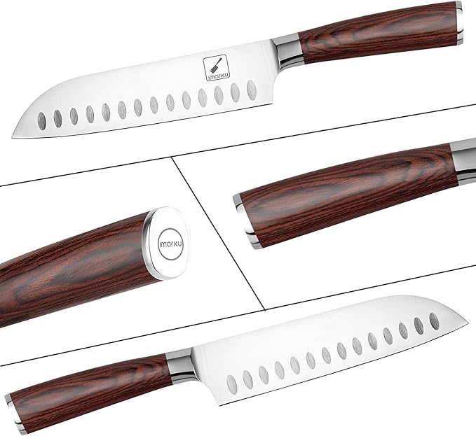imarku Santoku Knife 7 inch Kitchen Knife Ultra Sharp Asian Knife Japanese Chef Knife, German HC Stainless Steel, Ergonomic Pakkawood Handle, Christmas Gifts for Women/Men, Red