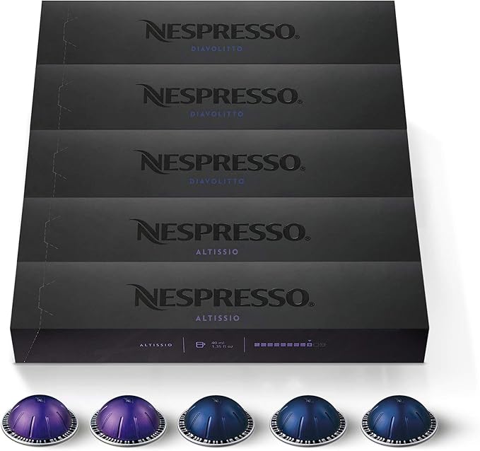 Breville Nespresso Vertuo Coffee and Espresso Machine, Chrome & Capsules VertuoLine, Espresso Variety Pack, Medium and Dark Roast Espresso Coffee, 50 Count Coffee Pods, Brews 1.35 Ounce