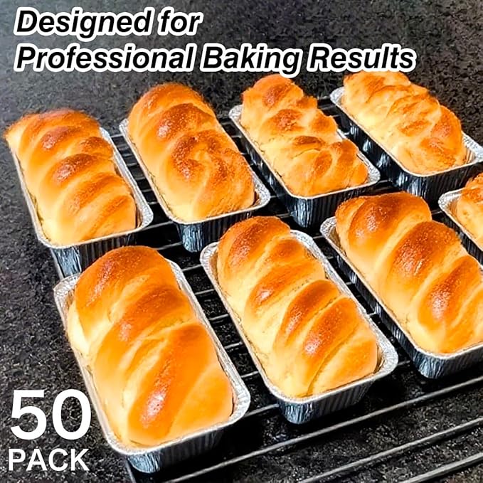MOACOCK 50 Pack 2Lb Loaf Pans, 8.5" X 4.5" X 2.6" Foil Heavy Duty Disposable Aluminum Foil, Premium Bread Pans for Baking Homemade Cakes & Breads Holiday Treats Food Storage