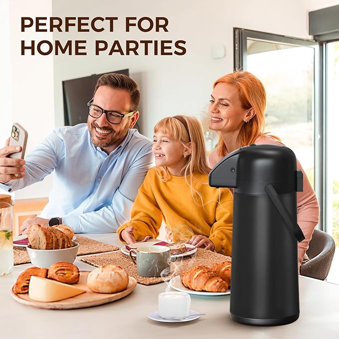 Coffee Carafe for Keeping Hot - Gezoss 102OZ / 3L Airpot Coffee Dispenser with Pump - Large Coffee Carafe for Hot Drinks Tea Liquid - Insulated Stainless Steel Hot Water Beverage for Parties,Black