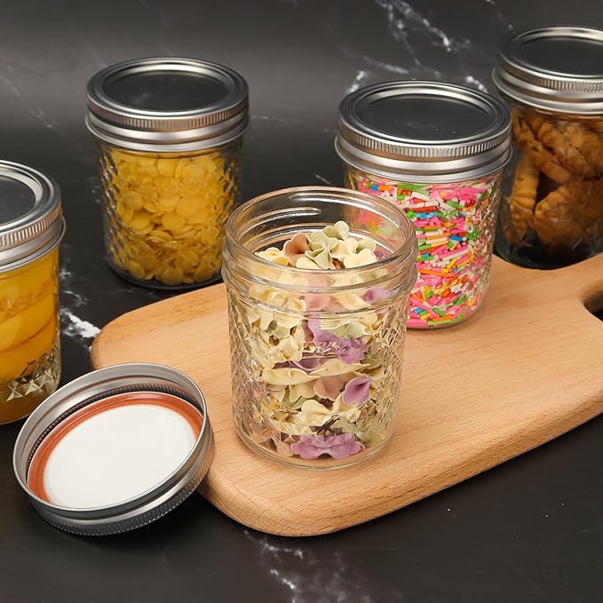 CycleMore 6 oz Mason Jars with Airtight Lids and Bands, 30 Pack Regular Mouth Glass Canning Jars, Small Glass Canisters for Jelly, Sauce, Jam, Honey, Juice, Wedding Favors, Shower Favors