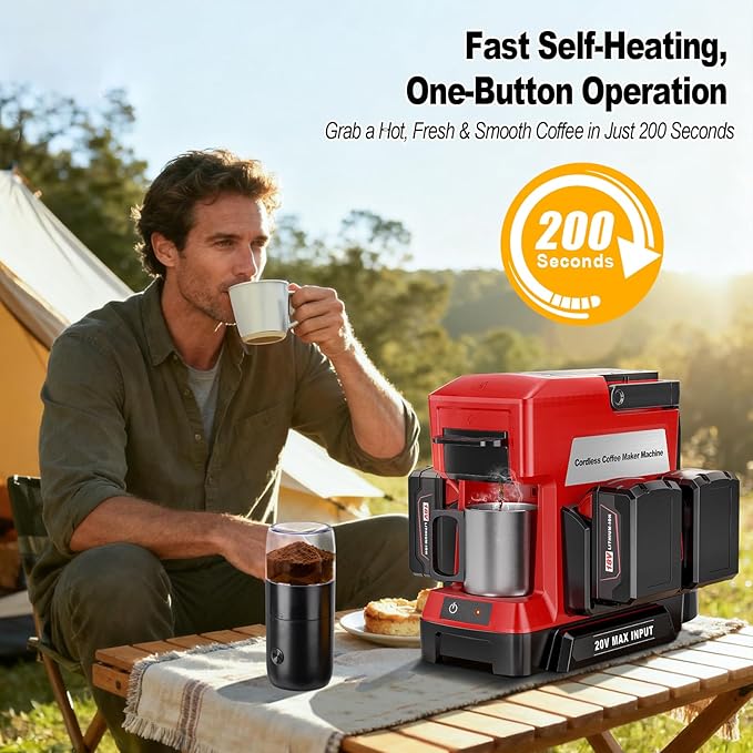 Taingwei Cordless Coffee Maker for Milwaukee M18 18V Battery, Portable Drip Coffee Maker with Electric Coffee Grinder for RV, Camping, Travel, Car, Hiking (Battery Not Included)