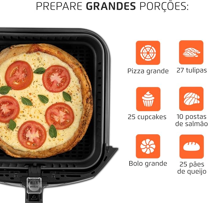 Fritadeira Sem Óleo Air Fryer 8L, Mondial, Preto/Inox, 1900W, 220V - AFN-80-BI