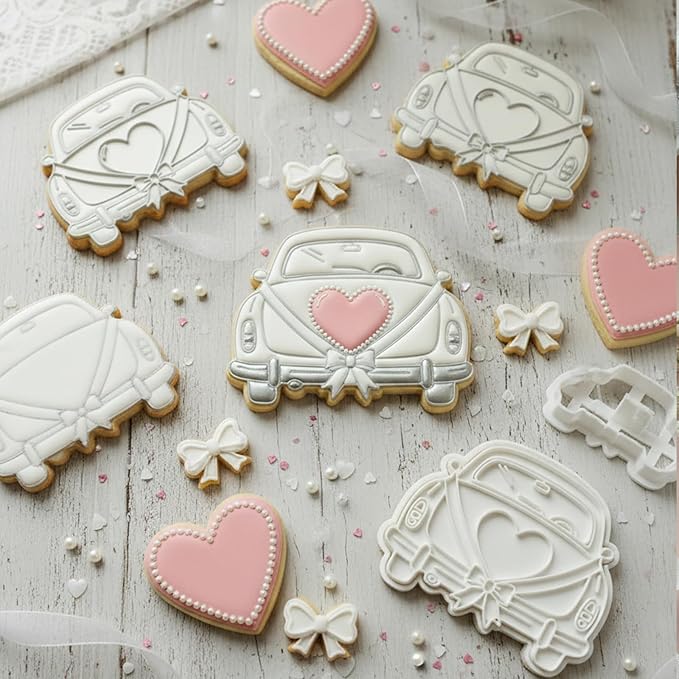 Wedding Cookie Cutters Cutter Wedding Car Molds 3.5" with Plunger Stamps Baking Dough Tools Cake Shapes PLA Accessories for Birdesmaid Decorative Party Kitchen Supplies