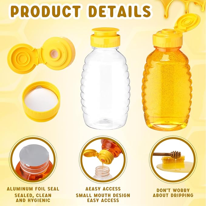 Nosiny 72 Pack 8 oz 12 oz 18 oz Honey Bottles Clear Plastic Squeeze Bottle Empty Refillable Jar Dispenser with Leak Proof Flip Caps Honey Containers for Storing and Dispensing