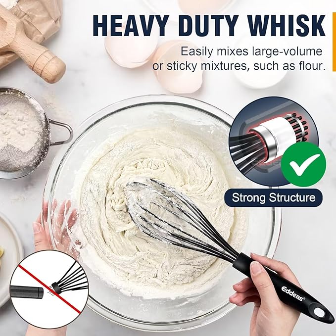 Silicone whisk, Non scratch coated whisk for cooking 7+9+11inch whisks and 3pcs 5+6+7inch 304 stainless steel small whisks, Suitable for Beating, Blending, great for cooking and baking.