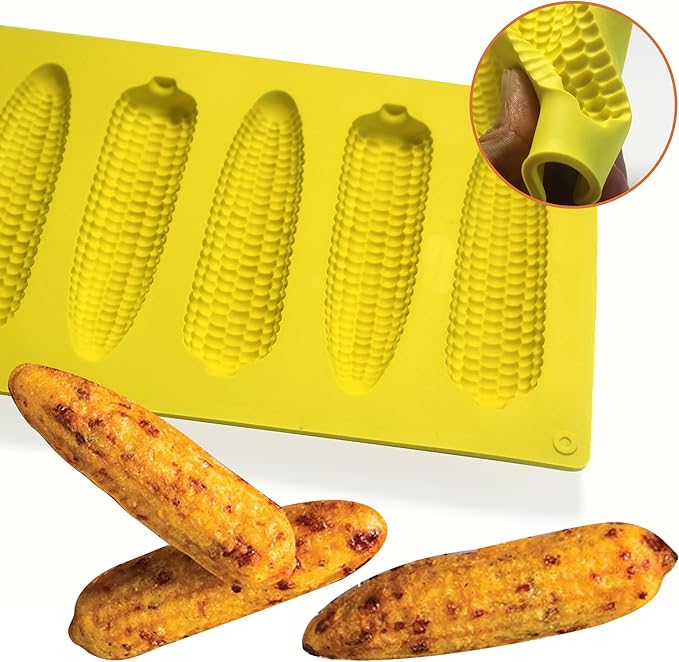 Sidosir 2Pcs Corn Stick Mold Silicone for Baking, 6-Cavity Corn Cob Silicone Molds for Bread, Non-Stick Cake Pan