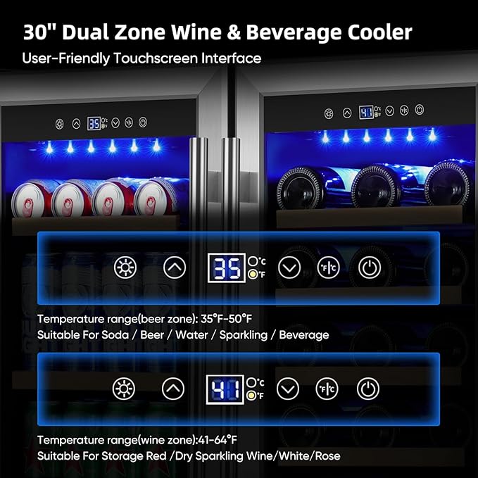 ORYMUSE Wine and Beverage Refrigerator 30 Inch, Beverage Fridge Dual Zone with Upgraded Cooling, Wine Beverage Cooler Built-in or Freestanding, 30 Bottles and 110 Cans Large Capacity