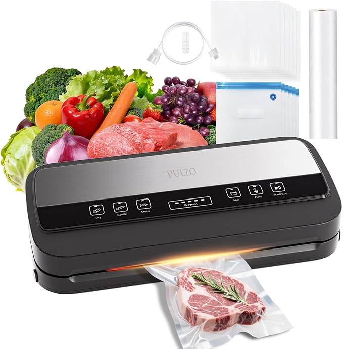 Vacuum Sealer Machine, 95Kpa vacuum sealer for food with Bags Storage and Built-in Cutter,food vacuum sealer machine,Dry/Moist/Gentle Mode, Removable Drip tray, Complete Starter Kits, Stainless Steel
