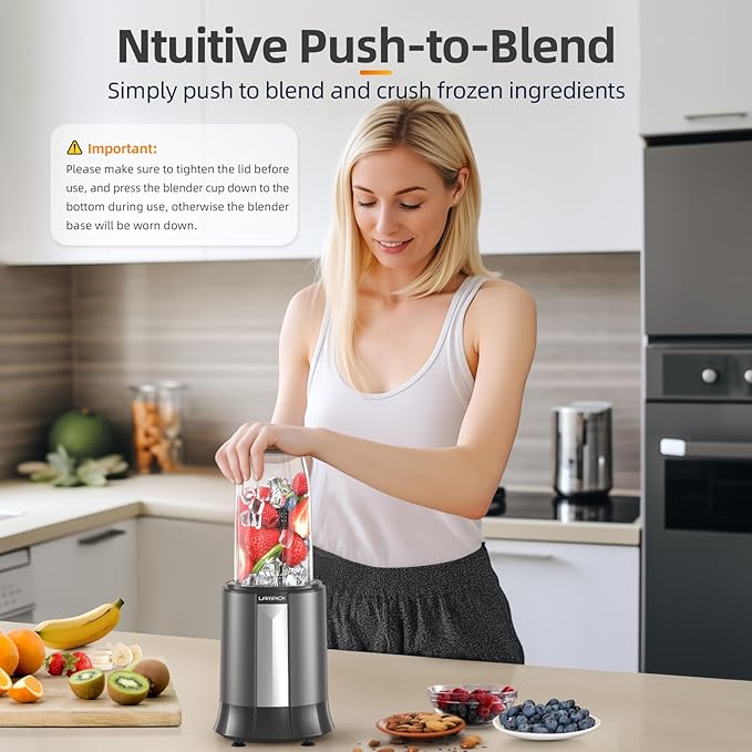 Smoothie Blender, 1500W Personal Blender for Smoothies, Shakes and Nutrient Extractions with 27oz*2 Portable Cup and Lid