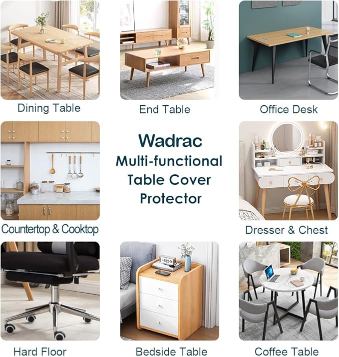 Wadrac Long Clear Table Pad 16x96 Inch Rectangular Transparent Desk Protector Mat Plastic Tablecloths PVC Desk Blotter Table Cover for Side End Table Night Stand Dresser Dining Room Table Thicken