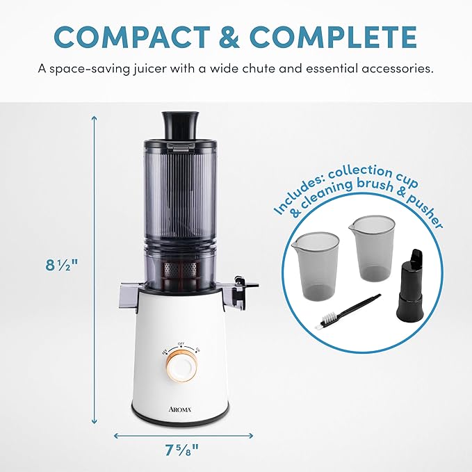 AROMA® Cold Press Juice Machine Slow Masticating Fruit and Vegetable Juicer for Home with Large 4-Inch Feeder and Double Pulp Filter