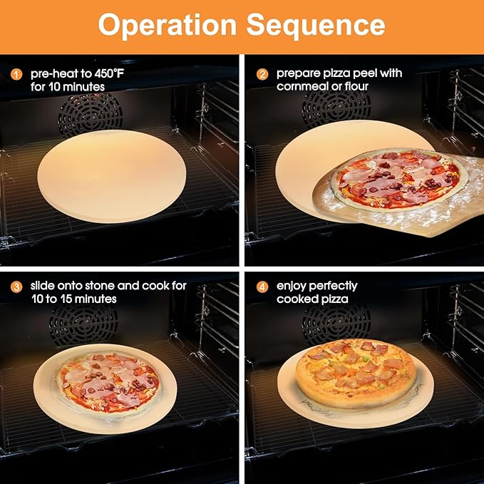 Small 12 inch Round Pizza Stone,for RV Camper Oven,Round baking stone Grill,Can make pizza, bread, pies,BBQ, Durable and Safe, Give away Plastic Scraper