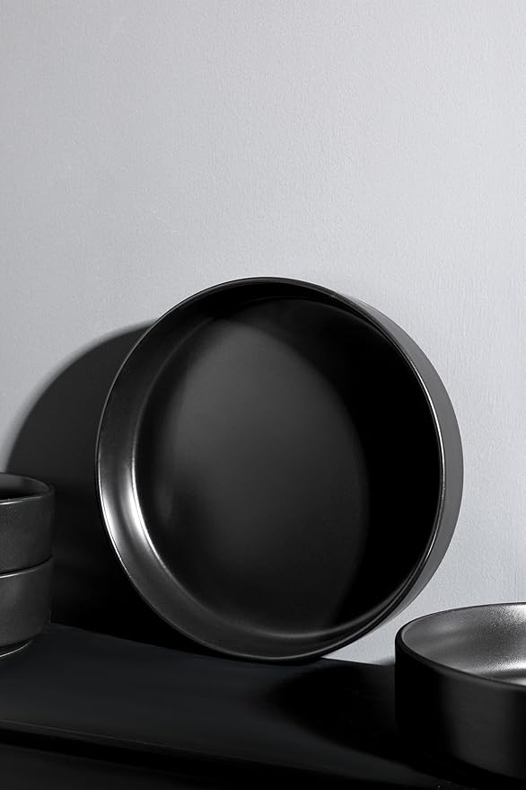 Stone Lain Celina Stoneware Bowl Set, 4-Piece Pasta Bowls for Kitchen, Ceramic Serving for Ramen, Fruit, Cereal, Dinner - Microwave & Dishwasher Safe, Black