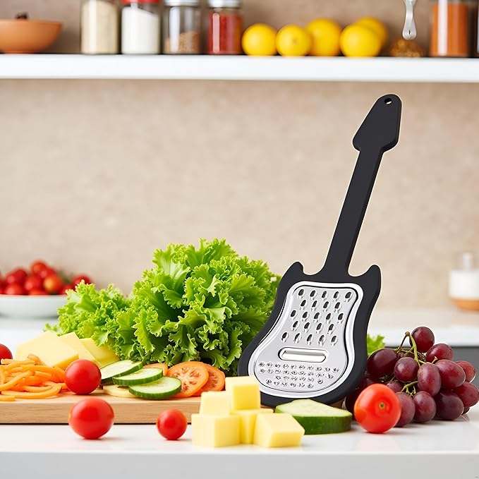 Handheld Cheese Grater, Stainless Steel Shredder with Handle Multi-Functional Guitar Shaped Kitchen Slicer Grater Zester for Vegetables, Fruit, Salad, Cheese Graters